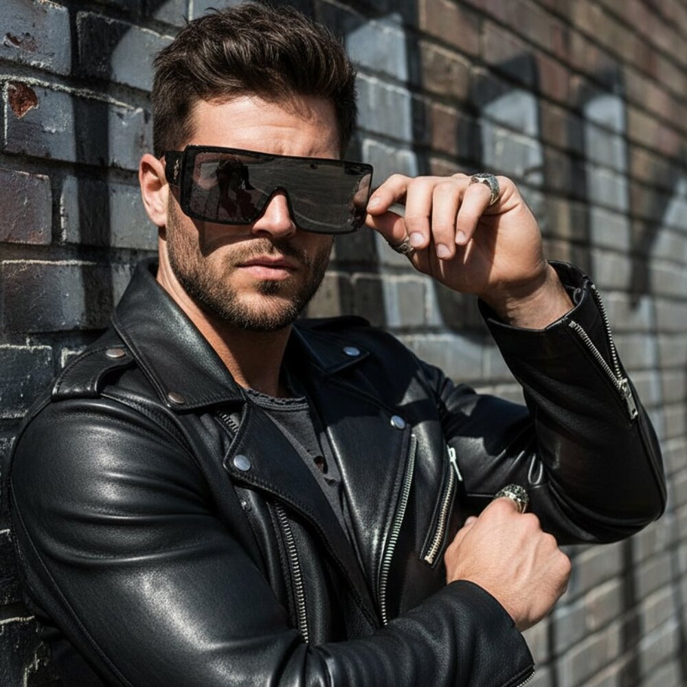 NEW Mens BioHazard Mirrored Oversized Biker Iconic Sunglasses Black NWT